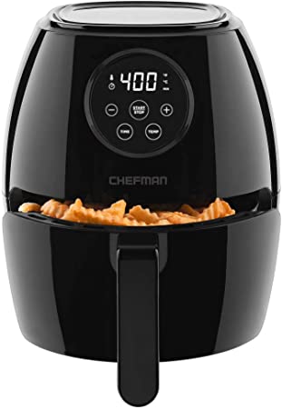 Chefman TurboFry 3.7 Air Fryer Oven Touch Screen, Cook W/Less Oil, Dishwasher-Safe Flat Basket, 60 Minute Timer, Auto Shutoff, BPA-Free, Digital-3.6 Quart-Glossy Black