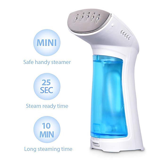 Portable Clothes Steamer - Travel Steamer for Clothes, Mini Size & Lightweight for Most Fabric - Safe with Anti Drip Design, Easy to Use for Vertical & Horizontal Ironing, Removable Brush Included