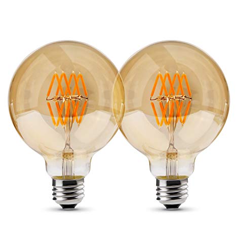 Albrillo Vintage Edison Light Bulbs Dimmable, 60 Watt Equivalent, E26 LED Antique Retro Style Light Bulbs Round, 2700K Warm White, 540LM, 2 Pack