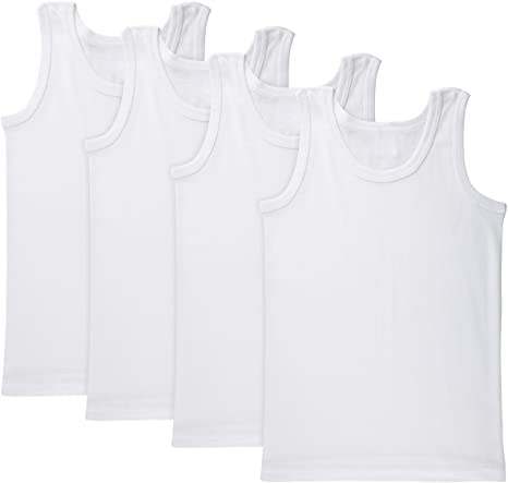Brix Boys' White Tanktop Undershirt - Tagless 100% Cotton Super Soft 4-Pack Tees