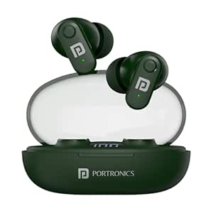 Portronics Harmonics Twins S16 in Ear Wireless TWS Earbuds with 24 Hrs Playtime, Clear Calls, Game & Music Mode, Low Latency, Bluetooth 5.3v, LED Display, Type C Fast Charging(Military Green)