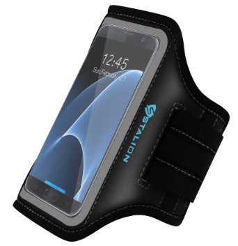 Galaxy S7 Armband Stalion Sports Running and Exercise Gym Sportband Jet Black Water Resistant  Sweat Proof  Key Holder  ID  Credit Card  Money Holder