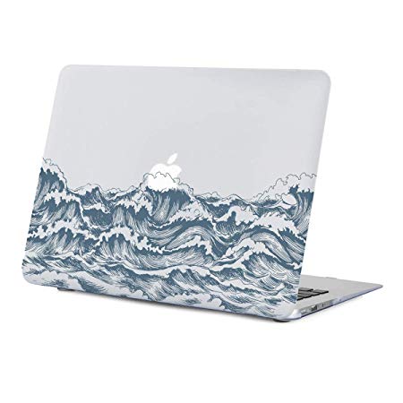 Sea Wave Design Clear Case Compatible MacBook Air 13 Inch Model:A1466/A1369, Rubberized Soft-Touch Matte See Through Protective Hard Shell Case with Keyboard Cover Year 2010-2017