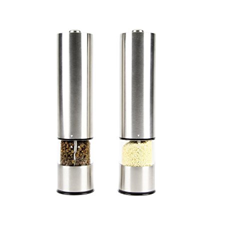MacDoDo Automatic Stainless steel Spice,Salt,Pepper Mill Set 2 in 1 - Salt and Pepper Grinder Set with Adjustable Ceramic Grinding Mechanism