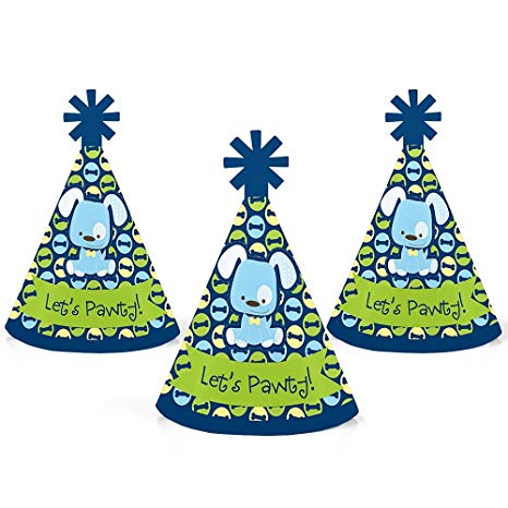 Big Dot of Happiness Boy Puppy Dog - Mini Cone Baby Shower or Birthday Party Hats - Small Little Party Hats - Set of 10