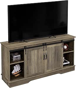 Yaheetech TV Stand for TVs Up to 65 Inch, 58 Inch Media Entertainment Center with Sliding Barn Door, Farmhouse TV Console with Adjustable Shelves & Storage Cabinets for Living Room, Rustic Oak