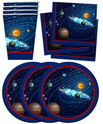 Solar System Outer Space Birthday Party Supplies Set Plates Napkins Cups Tableware Kit for 16