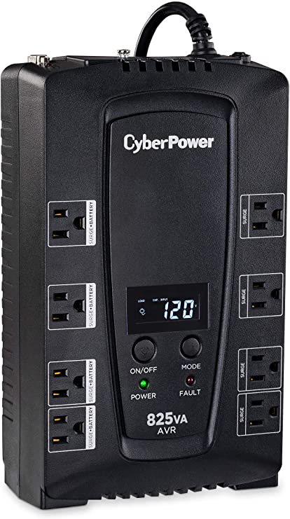 CyberPower CP825AVRLCD Intelligent LCD UPS System, 825VA/450W, 8 Outlets, AVR, Compact