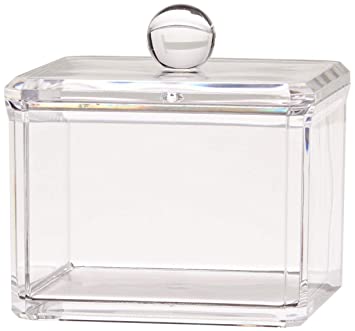 KW Collection Square Acrylic Cotton Ball Pads Gauze Swab Holder Organizer Q-tip Dispenser Storage Canister Bathroom Container Flossers Box Case (3.5 x 3.5 x 3 inches, Single Tier, Transparent)