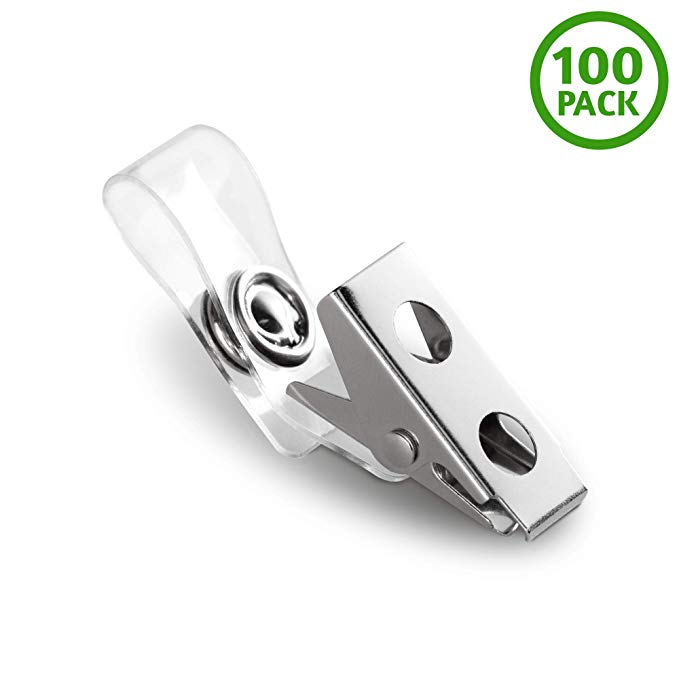 EcoEarth Metal Badge Clips with Clear Vinyl Straps (100 Pack)