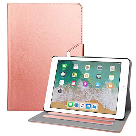 New iPad 9.7 Case 2017/2018,Dailylux Multiple Angles Stand Leather Cover for Apple New iPad 9.7 inch 2017/2018 Tablet with Auto Sleep Wake-Rose Gold
