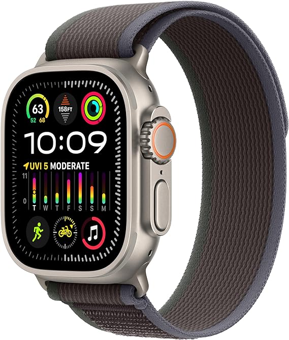 Apple Watch Ultra 2 (GPS   Cellular 49mm) Rugged Titanium Case with Blue/Black Trail Loop, M/L(Renewed)