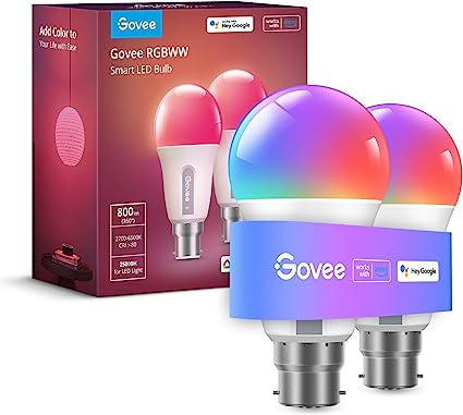 Govee RGBWW Smart Bulbs, Colour Changing WiFi Bulbs with Music Sync, 54 Dynamic Scenes, 16 Million DIY Colours WiFi & Bluetooth Light Bulbs Work with Alexa, Google Assistant & Govee Home App, 2 Packs