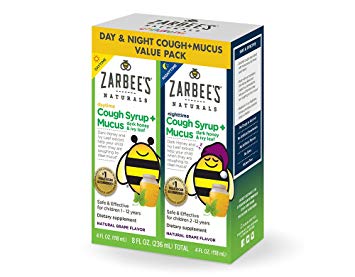 Zarbee's Naturals Children's Cough Syrup   Mucus with Dark Honey & Ivy Leaf Daytime & Nighttime, Natural Grape Flavor, 4 Ounce Bottles (Value Twin Pack)