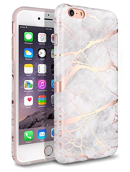 iphone 6 Plus Case, iPhone 6S Plus Case, Shiny Rose Gold White Marble Design,WORLDMOM Clear Marble Pattern Slim TPU Soft Rubber Hybrid Shockproof Protective Case for iPhone 6 Plus / 6S Plus (Marble)