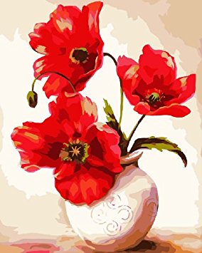 Diy oil painting, paint by number kit- Two Flowers Vases 16*20 inch.
