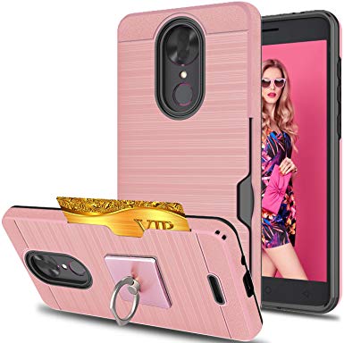 T-Mobile Revvl Plus case, Coolpad Revvl Plus Case With Phone Stand,Ymhxcy [Credit Card Slots Holder][Brushed Texture] Dual Layer Shockproof Protective Cover For Coolpad Revvl Plus -LCK Rose Gold