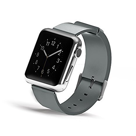 Wearlizer Classic Buckle Leather Metal Clasp Strap for Apple Watch – Grey 42mm