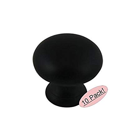 10 Pack - Cosmas 4950FB Flat Black Cabinet Hardware Round Mushroom Knob - 1-1/4" Diameter