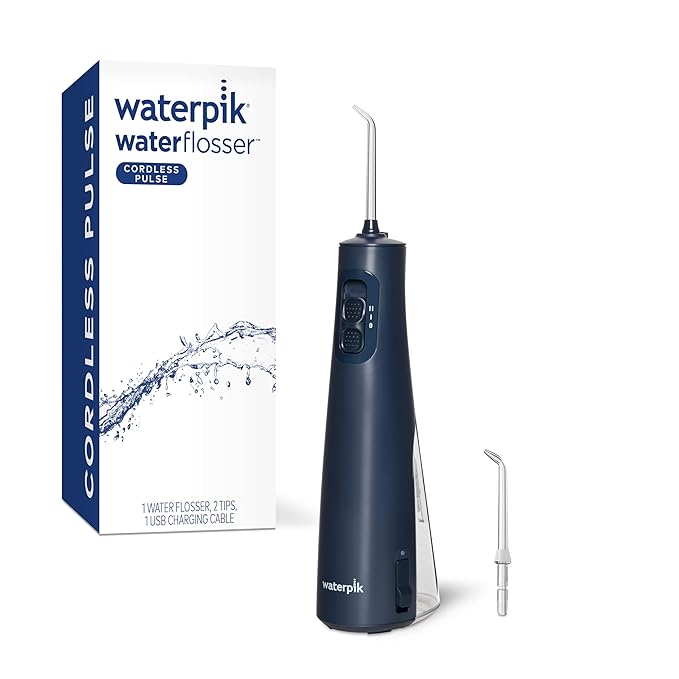 Waterpik Cordless Pulse Rechargeable Portable Water Flosser for Teeth, Gums, Braces Care and Travel with 2 Flossing Tips, Waterproof, ADA Accepted, WF-20 Blue