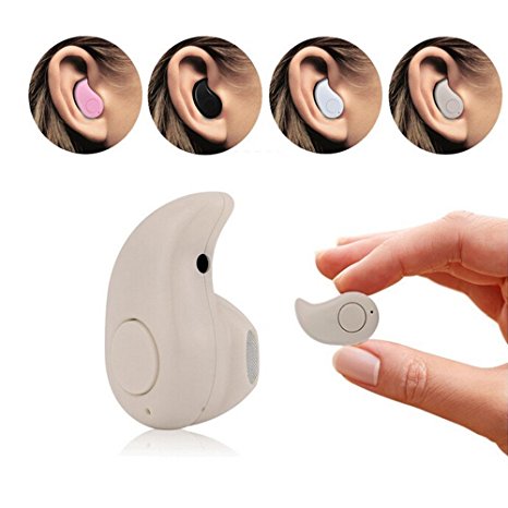 TEMO Ultra Mini Wireless Invisible Bluetooth 4.0 In ear Music Earphone Earbud Headset Headphone with Microphone for iPhone, Samsung, LG, iPad, HTC and most Smartphone (Apricot)
