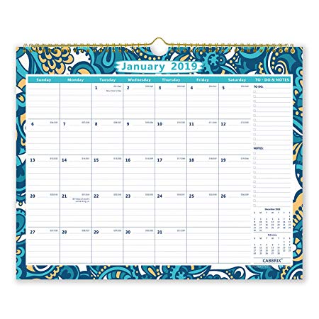 2019 Monthly Wall Calendar, January 2019 - December 2019-15" x 12" Fun and Fashionable, Colorful