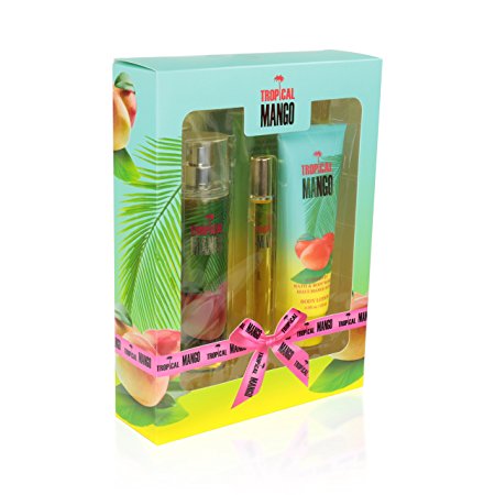 Bath & Body Gift Set - 3 Pice - 4.2 oz Body Mist - 0.51 oz EDP Perfume - 4 oz Body Lotion (Tropical Mango)