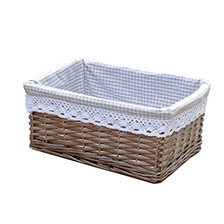 Rurality Wicker Storage Basket with Grid Liner,Rectangle,Coffee Colour,Large