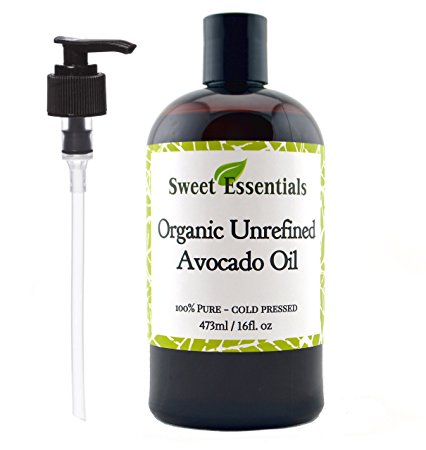 100% Pure Organic Cold-Pressed Unrefined Extra Virgin Avocado Oil - 16oz - FREE Pump included - Imported From Italy - Raw/ NON-GMO/ Green In Color