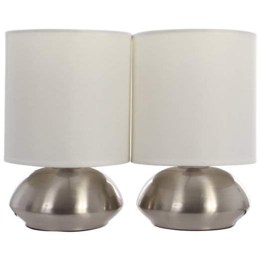 KLiving E14 40 Watt 6 Twin Pack Nickel Pebble Touch Lamps With Cream Shades, Satin Nickel/Cream