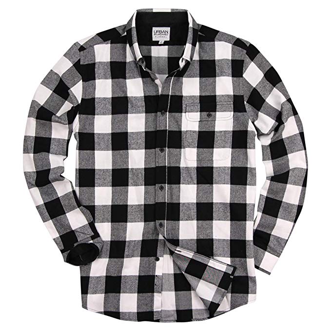 Urban Boundaries Men's Long Sleeve Flannel Shirt W/Point Button-Down Collar Options