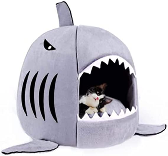 Shark-Shaped House for one Cushion and one Warm kennels, cat Bed, Small cat and Dog cave Comfort Bed, Removable