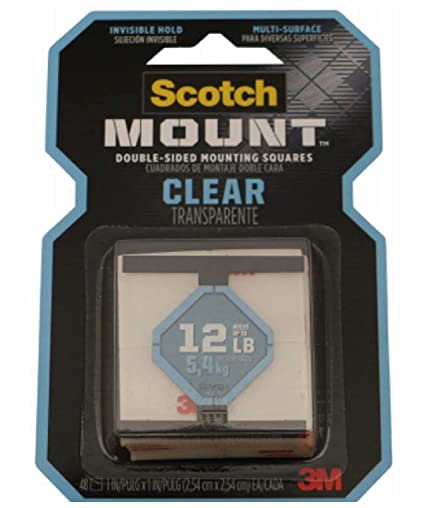 3M Clear Scotch-Mount Double-Sided Mounting Tape, Strips & Squares: 1 in x 1 in. (Clear) / 48-Squares