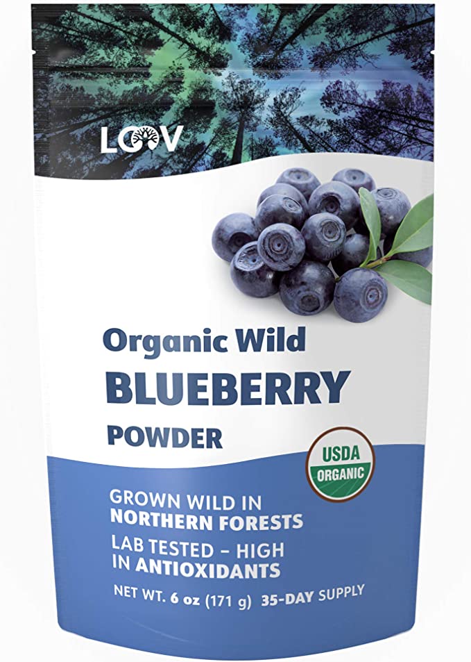Organic Wild Blueberry Powder, Wild-Crafted from Nordic Forests, 100% Whole Fruit Bilberry, 35-Day Supply, 6 oz, Freeze-Dried and Powdered Wild Blueberries, High in Anthocyanins, Free Recipe Book