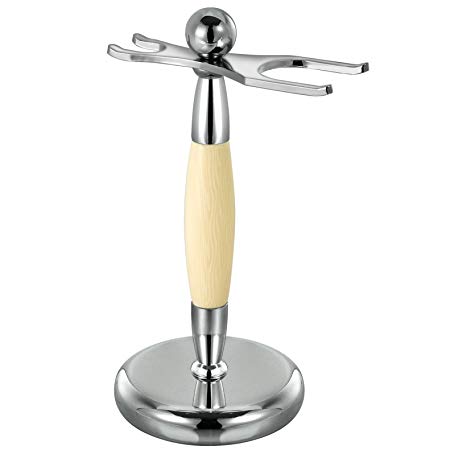 Luxury Professional Shaving Brush Stand Weighted Base for Safety Razor and badger brush with Faux Ivory frame