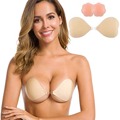 Niidor Push Up Strapless Bra Self-Adhesive Breathable Sticky Backless Nipple Cover Silicone Invisible Lift Heart Shaped Bra