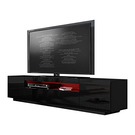MEBLE FURNITURE & RUGS Miami 200 Modern 90" TV Stand High Gloss Front, 16 Colors LED (Black)