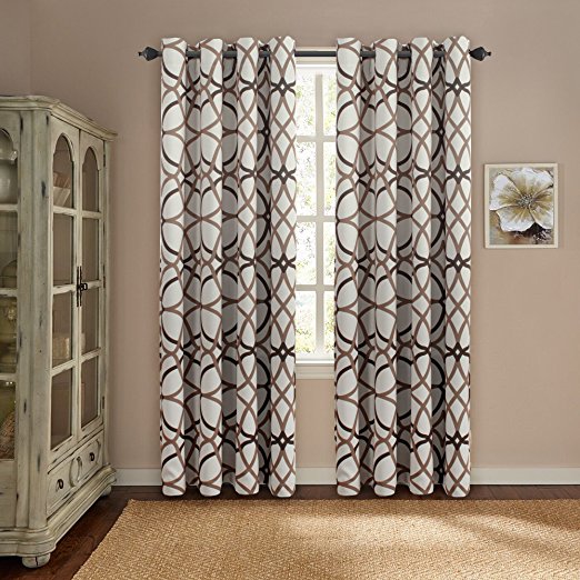 H.Versailtex Thermal Insulated Blackout Grommet Curtain Drapes for Living Room-52 inch Width by 84 inch Length-Set of 2 Panels-Taupe and Brown Geo Pattern