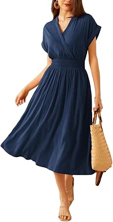 GRACE KARIN Women's Casual Dresses 2024 Summer V Neck A Line Midi Dress with Pockets