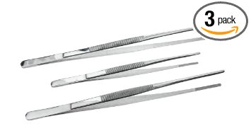 SE TW2-408 3-Piece Tweezer Set with Serrated Tips, Lengths: 12”, 10”, 8”