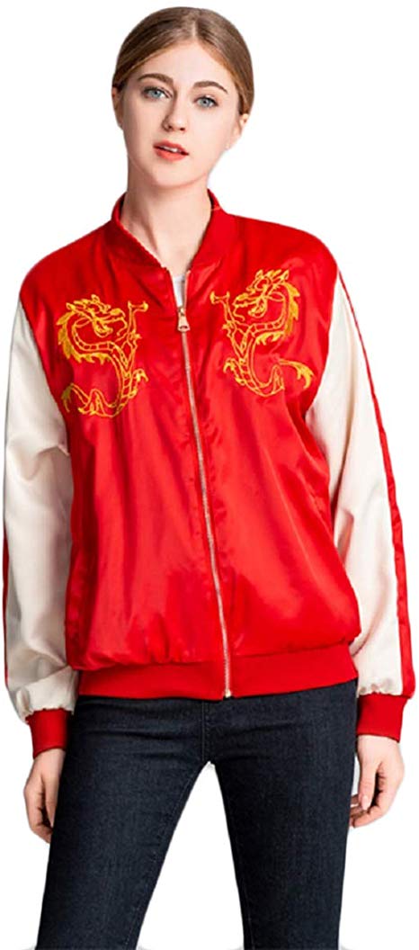 CORIRESHA Mulan Cosplay Costume Zipper Jacket with Dragon Embroidery
