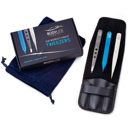 Bodyline Basics Stainless Steel Tweezers with Faux Leather Case
