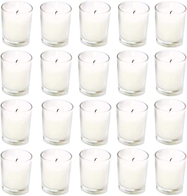 20 Pack Warm White Unscented Clear Glass Filled Votive Candles. Hand Poured Wax Candle Ideal Gifts for Aromatherapy Spa Weddings Birthdays Holidays Party (Warm White)