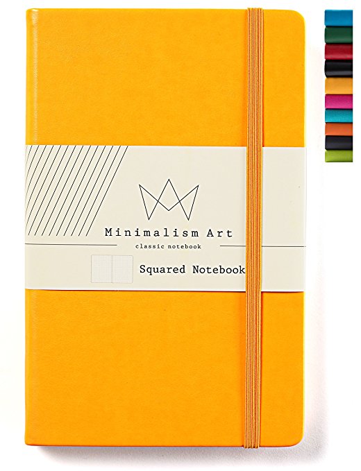 Minimalism Art | Classic Notebook Journal, Size: 5" X 8.3", A5, Yellow, Squared Grid Page, 240 Pages, Hard Cover/Fine PU Leather, Inner Pocket, Quality Paper - 80gsm | Designed in San Francisco