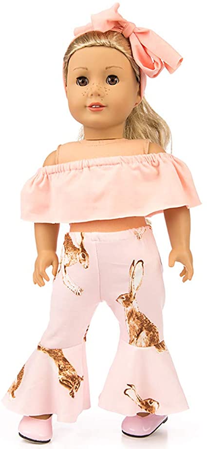 Lavany 3pcs Doll Clothes Set Off Shoulder Tops Pants for 18 Inch Doll (Pink)