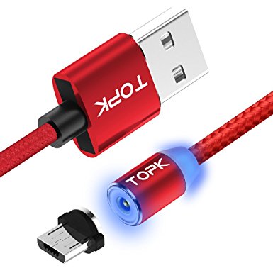 Micro USB Cable,TOPK 3.3 ft Light Up Nylon Braided Magnetic High Speed Charging USB Cable for Android devices,Samsung,Nexus,LG,Sony,HTC,Huawei,Motorola and More(Red)