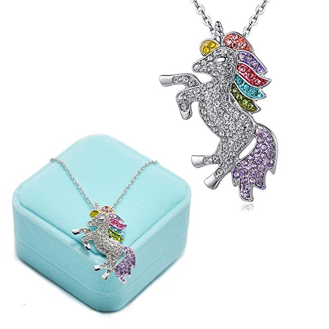 Binoster Fashion Unicorn Pendant Necklace Bracelets- Rainbow Crystal Unicorn Necklace Bracelets For Girls - Unicorn Rainbow Necklace Bracelets (Unicorn Necklace)