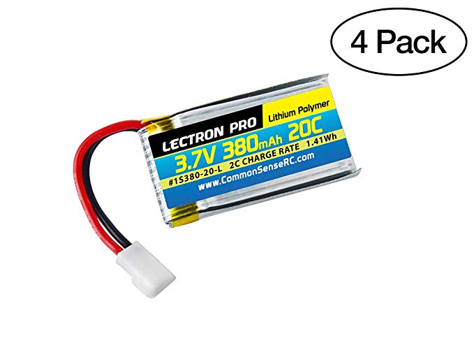 Common Sense RC (4 Pack) Lectron Pro 3.7V 380mAh 20C Lipo Battery with Walkera Connector for The Hubsan X4 Quadcopter