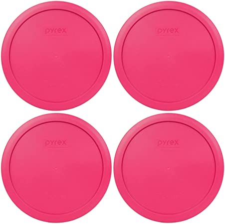 Pyrex 7402-PC 7 Cup Fuchsia Pink Round Plastic Lid (4, Fuchsia Pink)