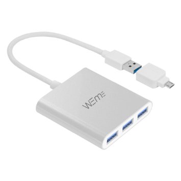 WEme Aluminum 4 Port USB 3.0 Hub With Smart Charging Port for Phone   USB OTG Converter and 5V/2A Power Adapter for Samsung, LG, HTC, Motorola, Smartphone Tablet, PC / USB Wall Charger Included
